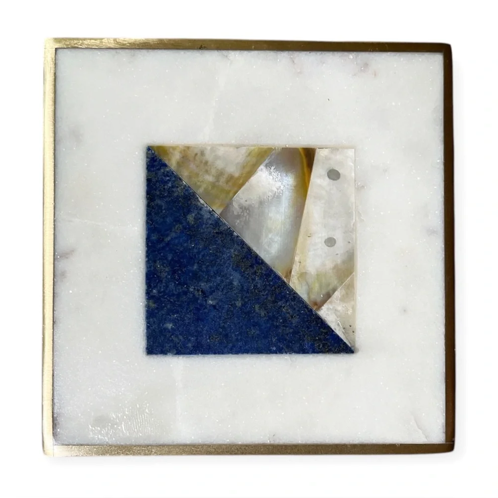 NIB CB2 Two Fold Marble Brass Abalone Coasters - 4” x 4”